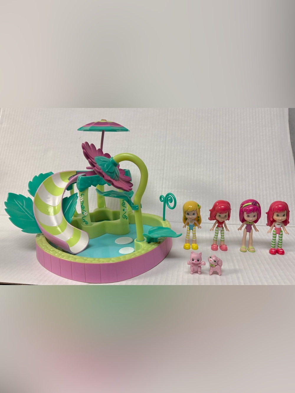 Vintage Strawberry Shortcake Splashin' Petal Pool Playset & Figures Lot
